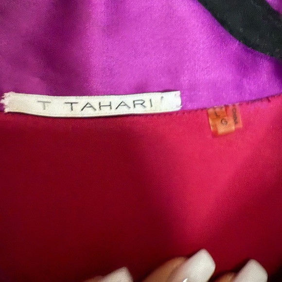 T.Tahari Elegant Purple & Pink color block Women's button up blouse size large - Picture 3 of 9